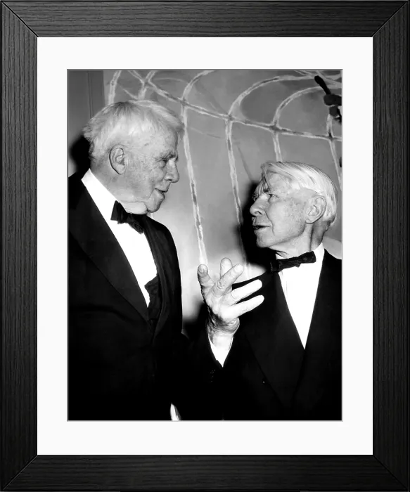 Framed Print : Poets Robert Frost and Carl Sandburg having a conversation at the Silver Jubilee Dinner of The Limited Editions Book Club at the Waldorf Astoria Hotel. 5 / 11 / 54