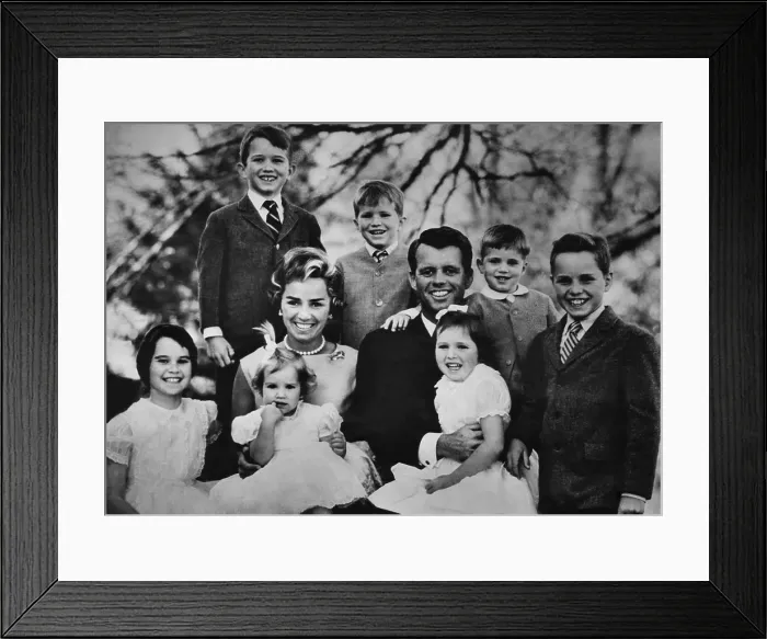Framed Print : Robert Kennedy and his wife, Ethel, pose with their seven children
