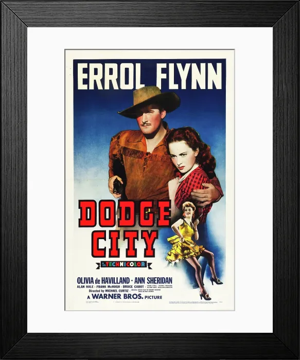 Framed Print : DODGE CITY, Errol Flynn, Olivia De Havilland, Ann Sheridan, 1939