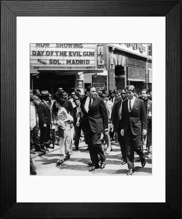 Framed Print : New York Senator Robert Kennedy (right), marching in the funeral procession honoring fallen civil rights leader Dr. Martin Luther King, Jr. April 9, 1968