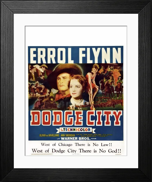 Framed Print : DODGE CITY, center from left: Errol Flynn, Olivia de Havilland, 1939