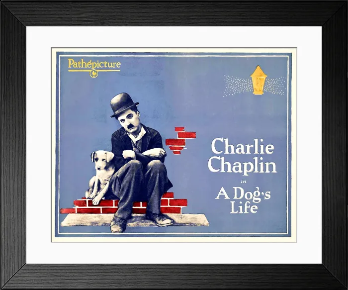 Framed Print : A DOG'S LIFE, Charlie Chaplin on 1920s poster art, 1918