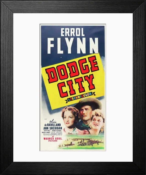 Framed Print : DODGE CITY, from left: Olivia de Havilland, Errol Flynn, Ann Sheridan, 1939 Framed Print : DODGE CITY, from left: Olivia de Havilland, Errol Flynn, Ann Sheridan, 1939