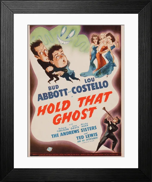 Framed Print : HOLD THAT GHOST, US poster art, Bud Abbott, Lou Costello, The Andrews Sisters, Ted Lewis, 1941 Framed Print : HOLD THAT GHOST, US poster art, Bud Abbott, Lou Costello, The Andrews Sisters, Ted Lewis, 1941
