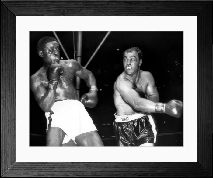 Framed Print : Ezzard Charles, heavyweight champion Rocky Marciano, in a title bout at Yankee Stadium, New York, June 17, 1954.. Courtesy: CSU Archives  /  Everett Collection