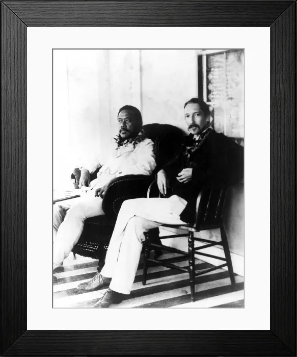 Framed Print : King Kalakaua of Hawaii, writer Robert Louis Stevenson, circa 1880s. Courtesy: CSU Archives / Everett Collection
