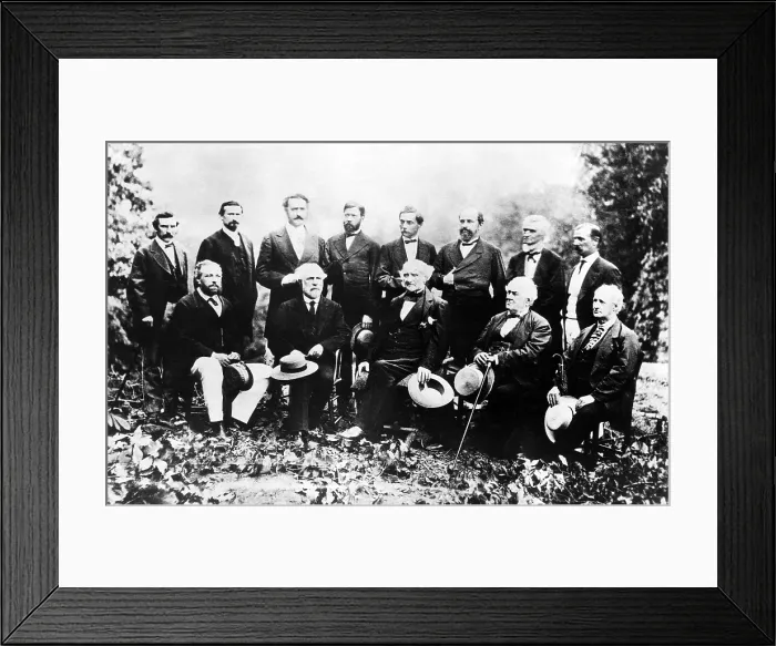 Framed Print : Union and Confederate Leaders, Standing L-R: Generals John W. Geary, John S. Magruder, Robert D. Lilly, Lew Wallace, P.G. Beauregard, Henry A. Wise, Joseph L