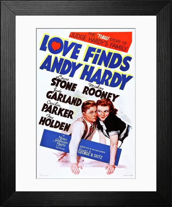 Framed Print : LOVE FINDS ANDY HARDY, US poster art, from left: Mickey Rooney, Judy Garland, 1938 Framed Print : LOVE FINDS ANDY HARDY, US poster art, from left: Mickey Rooney, Judy Garland, 1938