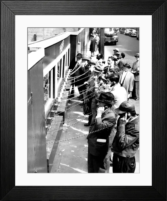 Framed Print : A group of 15 telephones installed in Manhattan that give a running account (via a recorded message) of the construction of a new office building, 1959 Framed Print : A group of 15 telephones installed in Manhattan that give a running account (via a recorded message) of the construction of a new office building, 1959