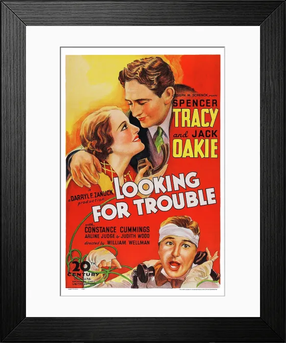 Framed Print : LOOKING FOR TROUBLE, US poster art, top from left: Constance Cummings, Spencer Tracy; bottom: Jack Oakie, 1934