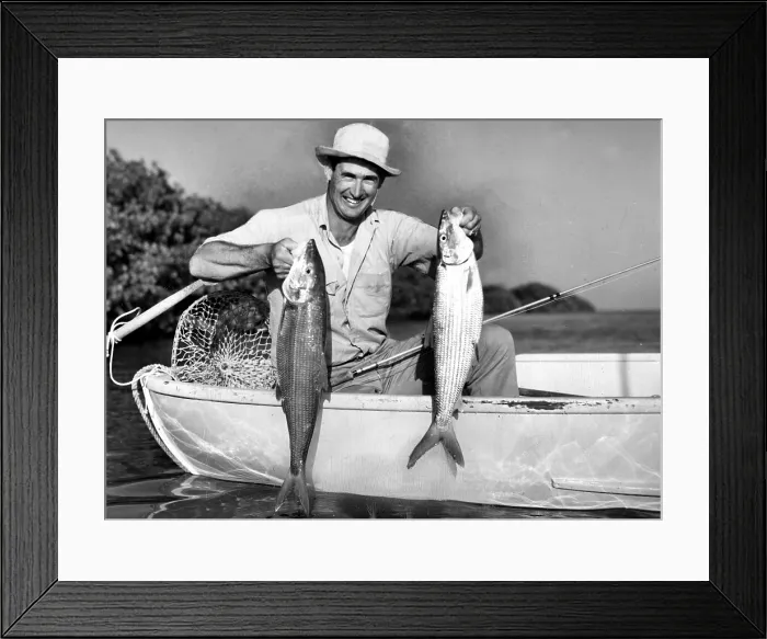 Framed Print : Ted Williams fly fishing, 12-12-50. Courtesy: CSU Archives  /  Everett Collection