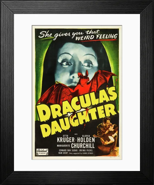 Framed Print : DRACULA'S DAUGHTER, top: Gloria Holden, bottom right from left: Otto Kruger, Gloria Holden on 1949 reissue poster, 1936 Framed Print : DRACULA'S DAUGHTER, top: Gloria Holden, bottom right from left: Otto Kruger, Gloria Holden on 1949 reissue poster, 1936