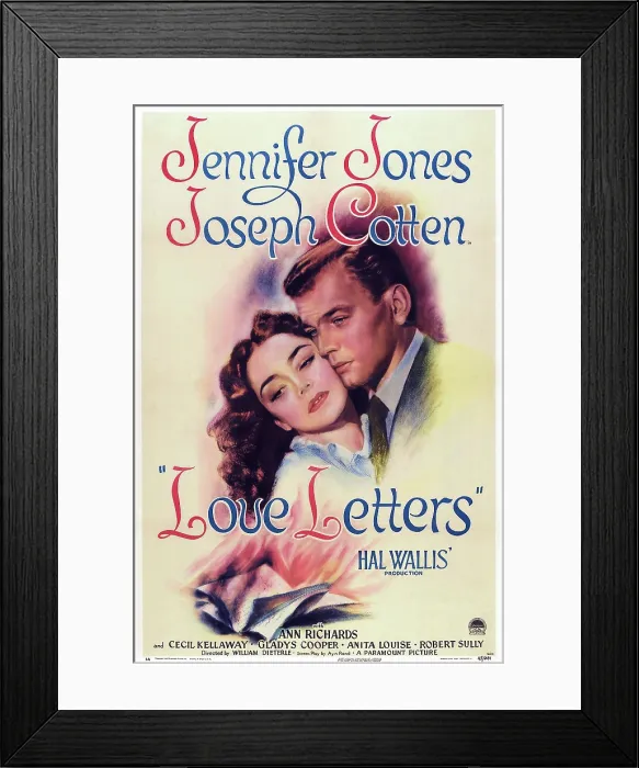 Framed Print : LOVE LETTERS, US poster art, Jennifer Jones, Joseph Cotten, 1945