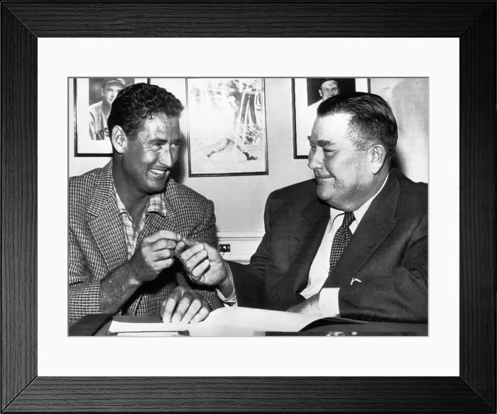 Framed Print : Ted Williams, and Tom Yawkey, owner of the Boston Red Sox agreeing on a contract, circa 1956. CSU Archives Courtesy Everett Collection