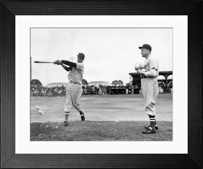 Framed Print : Ted Williams gets batting practice by hitting grapefruits pitched by Red Xox Manager Joe Cronin. Sarasota, Fla, March 2, 1940. CSU Archives Courtesy Everett Collection