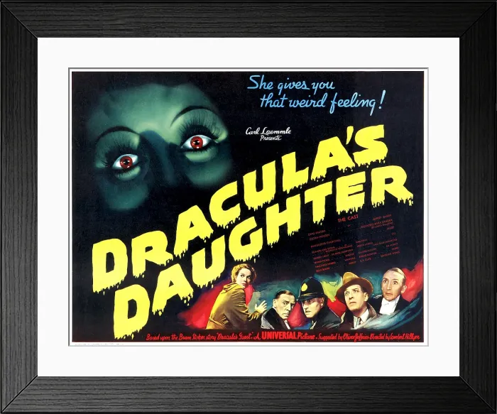 Framed Print : DRACULA'S DAUGHTER, Gloria Holden (top eyes), (bottom): Marguerite Churchill (l.), Edgar Norton (second from left), Otto Kruger (second from right), in half-sheet, 1936