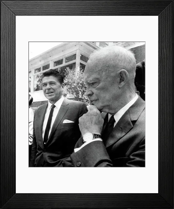 Framed Print : Ronald Reagan as candidte for California governor with Dwight Eisenhower outside his Gettysburg home, 6 / 16 / 66. Courtesy: CSU Archives  /  Everett Collection