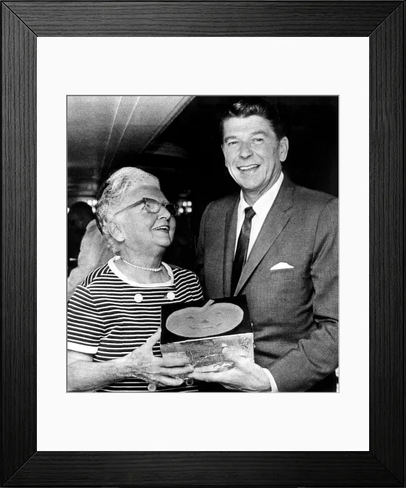 Framed Print : Mrs. Loyal Davis presents her son-in-law Gov. Ronald Reagan a box of Halloween jellybeans, 10 / 27 / 67. Courtesy: CSU Archives  /  Everett Collection
