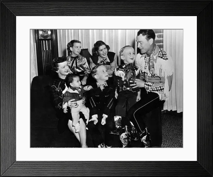 Framed Print : Roy Rogers (right), and his wife Dale Evans (left), with their family, c. 1950's.. Courtesy: CSU Archives / Everett Collection Framed Print : Roy Rogers (right), and his wife Dale Evans (left), with their family, c. 1950's.. Courtesy: CSU Archives / Everett Collection