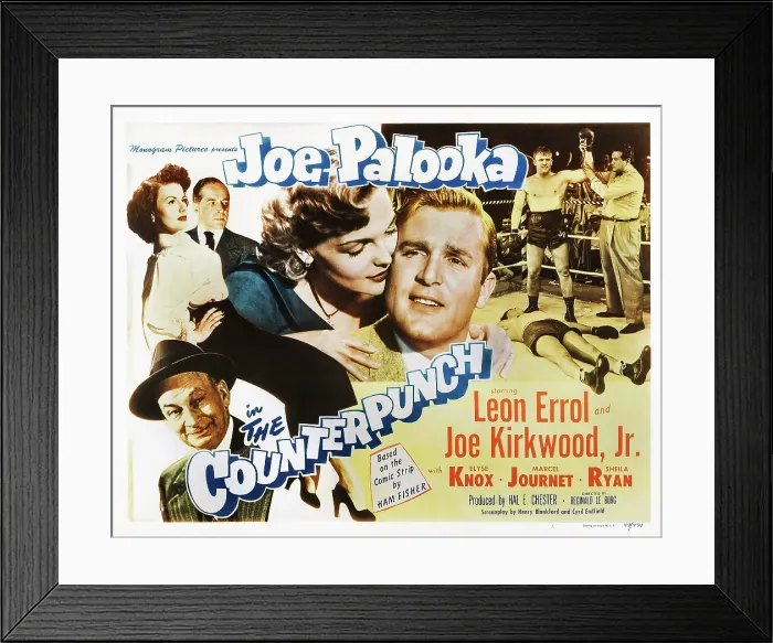 Framed Print : JOE PALOOKA IN THE COUNTERPUNCH, Leon Errol (bottom left), Elyse Know (left of center), Joe Kirkwood Jr. (center), Sheila Ryan (top left), Marcel Journet, 1949 Framed Print : JOE PALOOKA IN THE COUNTERPUNCH, Leon Errol (bottom left), Elyse Know (left of center), Joe Kirkwood Jr. (center), Sheila Ryan (top left), Marcel Journet, 1949