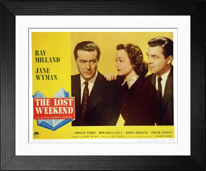 Framed Print : THE LOST WEEKEND, US lobbycard, from left, Ray Milland, Jane Wyman, Phillip Terry, 1945 Framed Print : THE LOST WEEKEND, US lobbycard, from left, Ray Milland, Jane Wyman, Phillip Terry, 1945