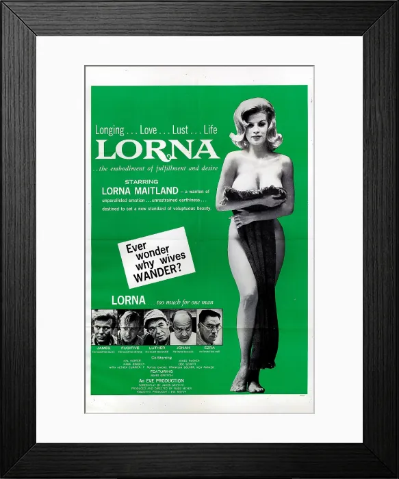 Framed Print : LORNA, Lorna Maitland, bottom, from left, James Rucker, Mark Bradley, Hal Hopper, Doc Scortt, F. Rufus Owens, 1964