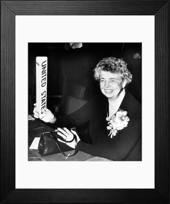 Framed Print : Former First Lady Eleanor Roosevelt, on her 66th birthday anniversary, Lake Success, New York, October 11, 1950. Courtesy: CSU Archives / Everett Collection