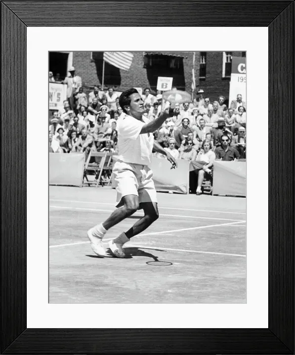 Framed Print : Pancho (Francisco) Segura, playing against Jack Kramer, in the US Professional Tennis Championship, 6 / 14 / 1950. Courtesy: CSU Archives / Everett Collection