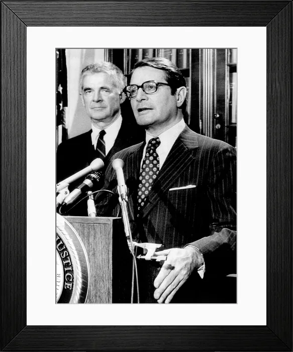 Framed Print : Attorney General Elliot Richardson (right), swearing in Archibald N. Cox as special prosecutor investigating the Watergate scandal, Washington D.C. May 25, 1973 Framed Print : Attorney General Elliot Richardson (right), swearing in Archibald N. Cox as special prosecutor investigating the Watergate scandal, Washington D.C. May 25, 1973
