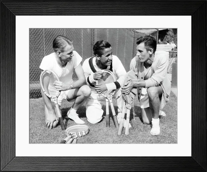 Framed Print : Jack Kramer, Pancho (Francisco) Segura, & Frank Parker, the top 3 seeded players, at the National Amateur Tennis Championships, at Forest Hills, NY, 9 / 10 / 1943