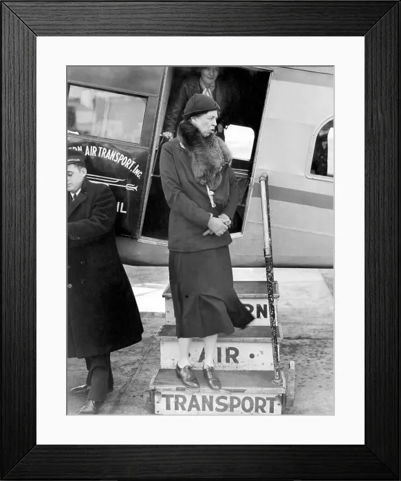 Framed Print : First Lady Eleanor Roosevelt, completes the first flight ever made by a President's wife when she flew from Newark, New Jersey, to Washington DC. March 16, 1933 Framed Print : First Lady Eleanor Roosevelt, completes the first flight ever made by a President's wife when she flew from Newark, New Jersey, to Washington DC. March 16, 1933