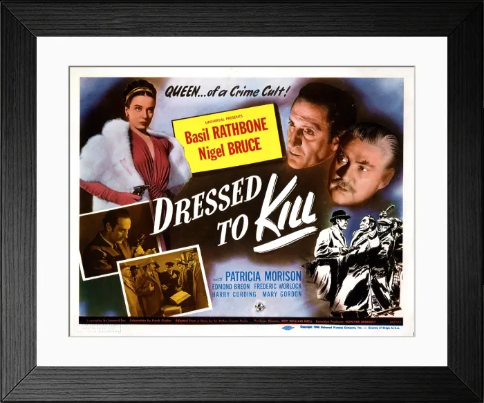 Framed Print : DRESSED TO KILL, from left, Patricia Morison, Basil Rathbone, Nigel Bruce, 1946