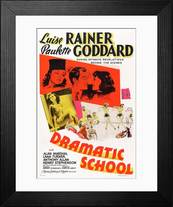 Framed Print : DRAMATIC SCHOOL, top l-r: Paulette Goddard, Alan Marshall, Luise Rainer on poster art, 1938