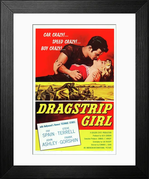 Framed Print : DRAGSTRIP GIRL, US poster art, from left: John Ashley, Fay Spain, 1957 Framed Print : DRAGSTRIP GIRL, US poster art, from left: John Ashley, Fay Spain, 1957