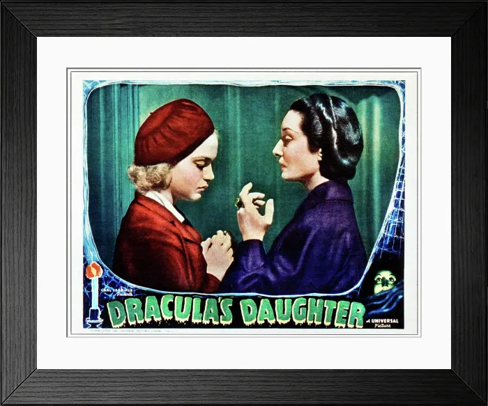 Framed Print : DRACULA'S DAUGHTER, from left: Nan Grey, Gloria Holden on lobbycard, 1936