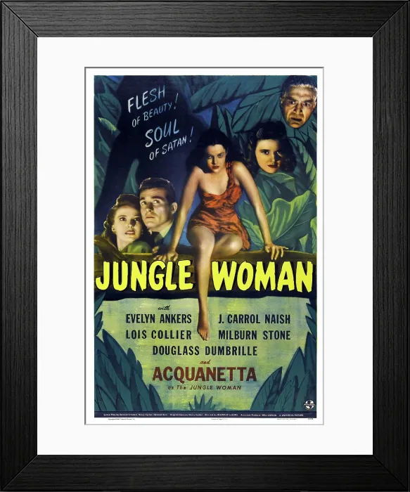 Framed Print : JUNGLE WOMAN, US poster art, Acquanetta (center), 1944