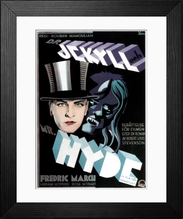 Framed Print : DR. JEKYLL AND MR. HYDE, Fredric March on Swedish poster art, 1931