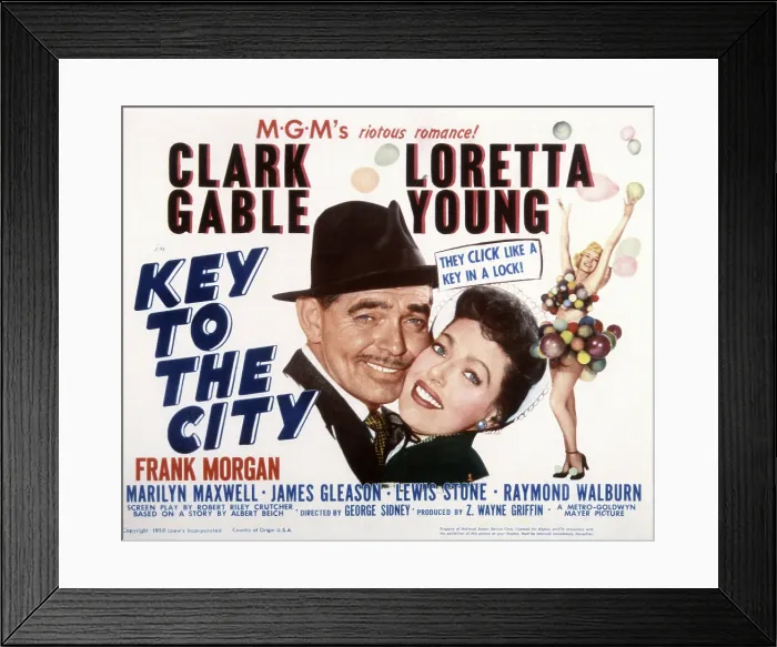 Framed Print : KEY TO THE CITY, Clark Gable, Loretta Young, Marilyn Maxwell, 1950