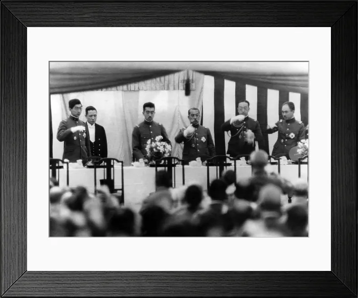 Framed Print : Prince Chichibu, Emperor Hirohito, Prince Kanyin, Prince Kaya, Prince Asaka during the 28th anniversary of the fall of Muken, during the Russo-Japanese War Framed Print : Prince Chichibu, Emperor Hirohito, Prince Kanyin, Prince Kaya, Prince Asaka during the 28th anniversary of the fall of Muken, during the Russo-Japanese War