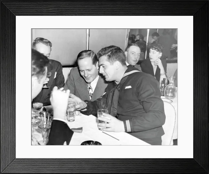 Framed Print : center: Sherman Billingsley and Victor Mature at the Stork Club, New York, 1942.. Courtesy: CSU Archives / Everett Collection Framed Print : center: Sherman Billingsley and Victor Mature at the Stork Club, New York, 1942.. Courtesy: CSU Archives / Everett Collection