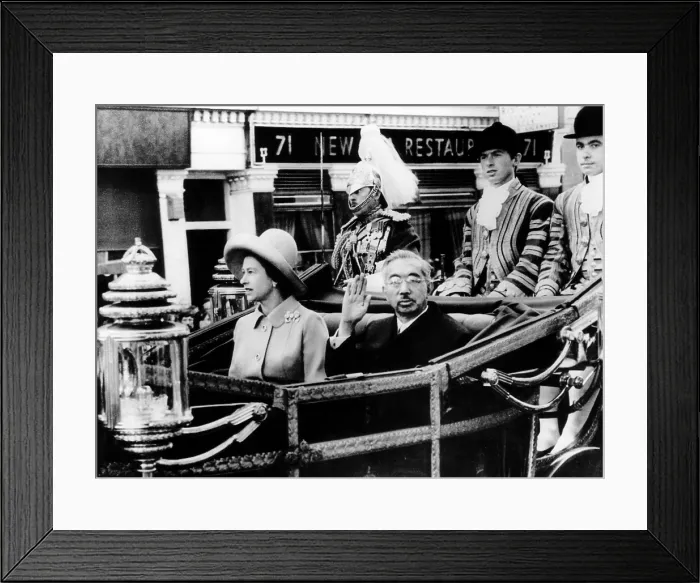 Framed Print : Queen Elizabeth and Emperor Hirohito, ride a carriage from Victoria Station to Buckingham Palace. London, England. October 1971. Courtesy: CSU Archives / Everett Colle ction Framed Print : Queen Elizabeth and Emperor Hirohito, ride a carriage from Victoria Station to Buckingham Palace. London, England. October 1971. Courtesy: CSU Archives / Everett Colle ction