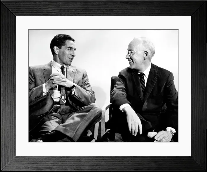 Framed Print : Former Yankee shortstop Phil Rizzuto (left), with nationally syndicated sports columnist Red Smith (right), 1958.. Courtesy: CSU Archives  /  Everett Collection