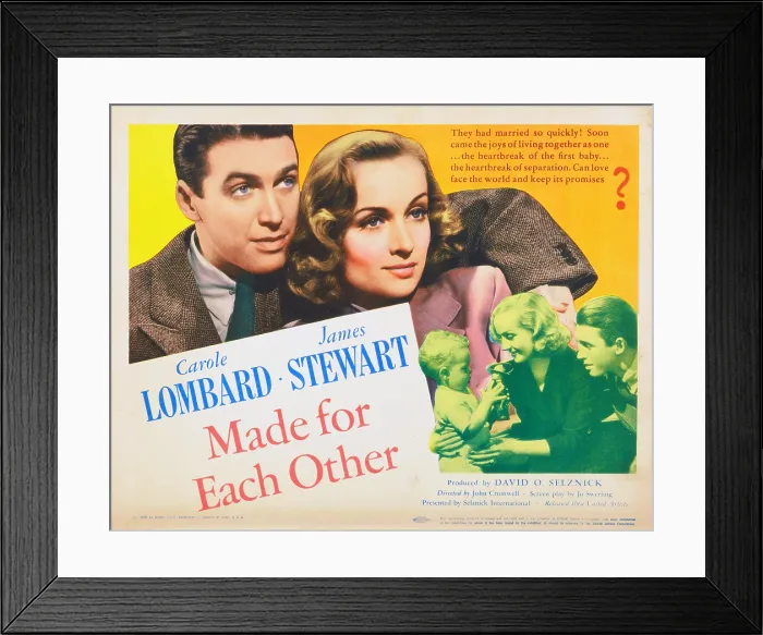 Framed Print : MADE FOR EACH OTHER, US lobbycard, from left: James Stewart, Carole Lombard, Bonnie Belle Barber, 1939