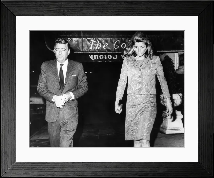 Framed Print : Peter Lawford, and his ex-wife Patricia Kennedy, days after their divorce in Idaho. They are exiting a New York restaurant after a dinner date. February 3, 1966 Framed Print : Peter Lawford, and his ex-wife Patricia Kennedy, days after their divorce in Idaho. They are exiting a New York restaurant after a dinner date. February 3, 1966