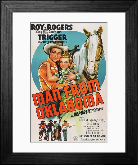 Framed Print : MAN FROM OKLAHOMA, U.S. poster, from left: Roy Rogers, Dale Evans, 1945