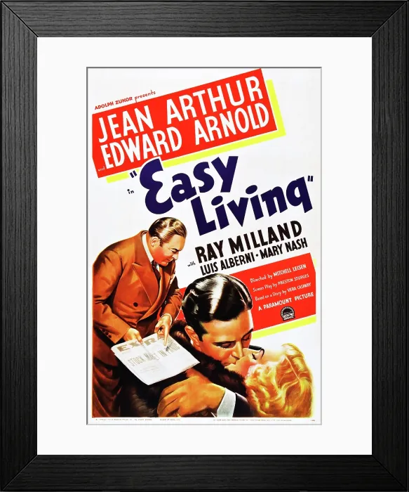 Framed Print : EASY LIVING, l-r: Edward Arnold, Ray Milland, Jean Arthur on poster art, 1937