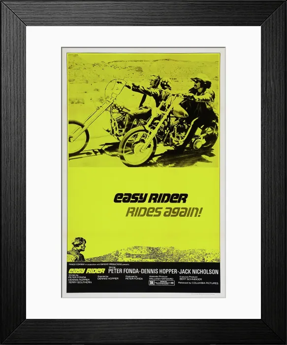 Framed Print : EASY RIDER, US poster art, top from left: Jack Nicholson, Dennis Hopper, bottom: Peter Fonda, 1969 Framed Print : EASY RIDER, US poster art, top from left: Jack Nicholson, Dennis Hopper, bottom: Peter Fonda, 1969