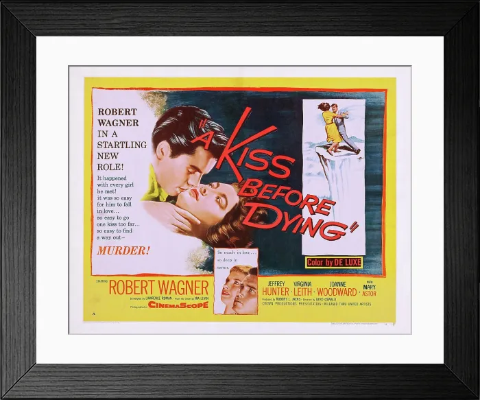Framed Print : A KISS BEFORE DYING, US lobbycard, from left: Robert Wagner, Virginia Leith, Joanne Woodward, 1956