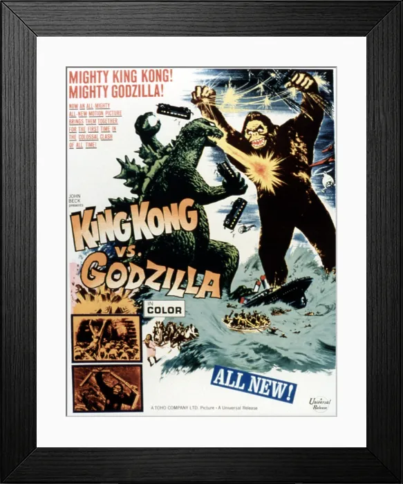 Framed Print : KING KONG VS. GODZILLA, poster art featuring the battling two titans, 1963 Framed Print : KING KONG VS. GODZILLA, poster art featuring the battling two titans, 1963