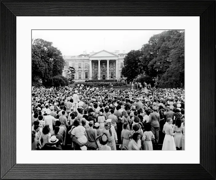Framed Print : WASHINGTON D.C. Washington Bureau photograph of crowd after the surrender of Japan, Aug. 17, 1945. Courtesy: CSU Archives / Everett Collection Framed Print : WASHINGTON D.C. Washington Bureau photograph of crowd after the surrender of Japan, Aug. 17, 1945. Courtesy: CSU Archives / Everett Collection